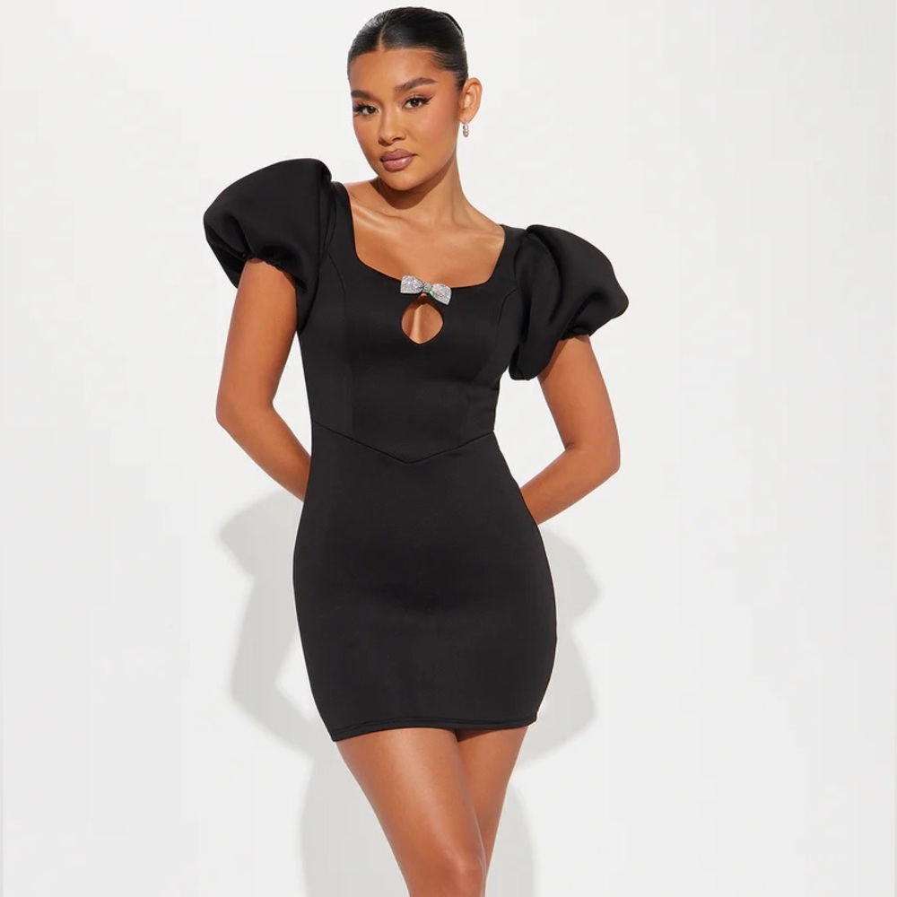 Payton Puff Sleeve Mini Dress - Black Fashion Nova